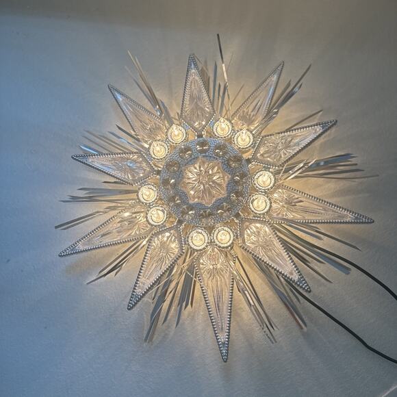 GE Silver Jewel Star Tree Topper 21 Clear Lights Green Cord 9" Christmas Holiday - Picture 4 of 11